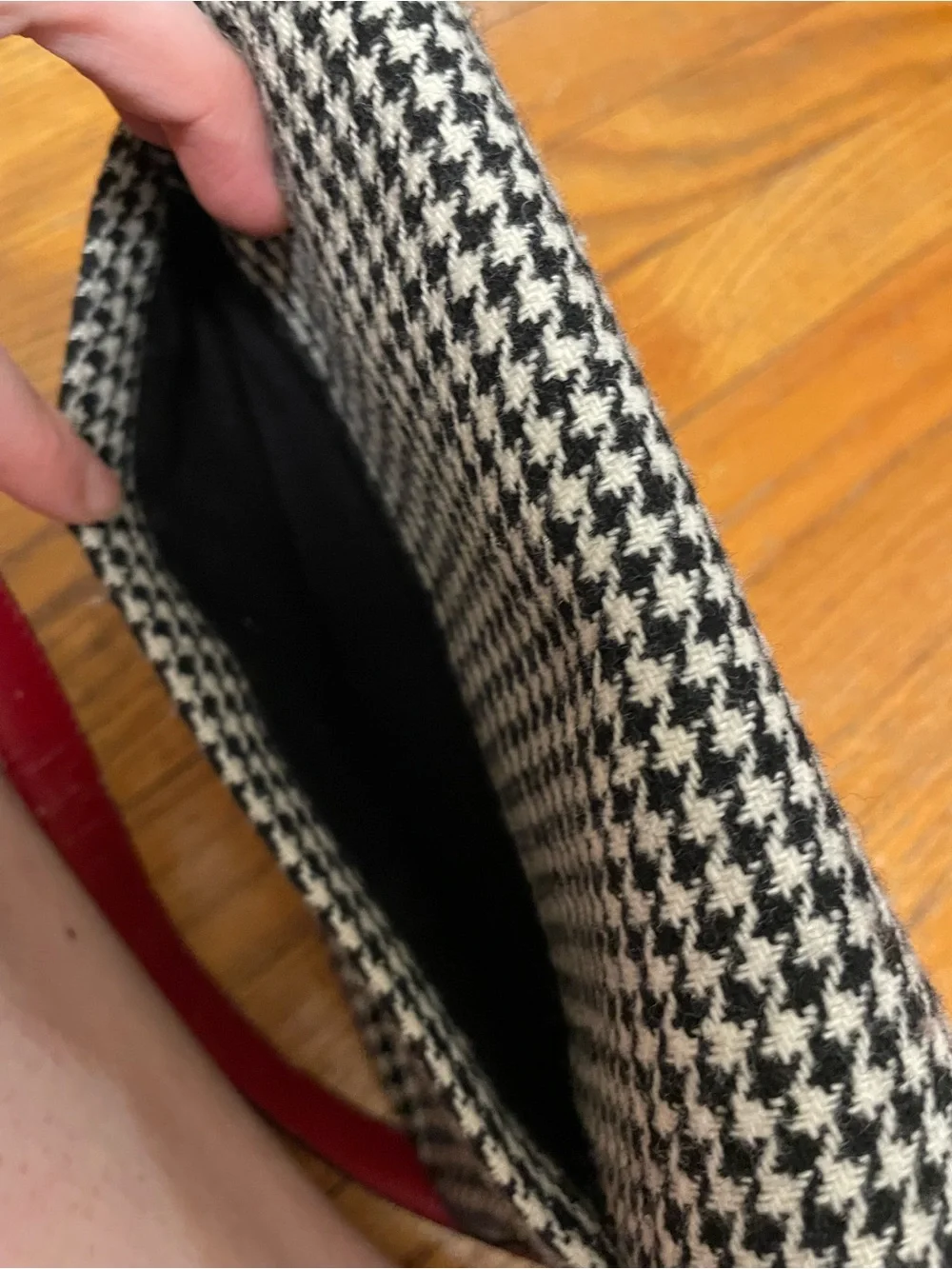 Ann Taylor Houndstooth Shoulder Bag with Red-Trim Strap
